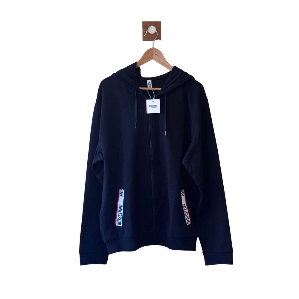 Moschino Underwear Mens Black Logo Tape Full Zip Hoodie Sweatshirt A1709 L